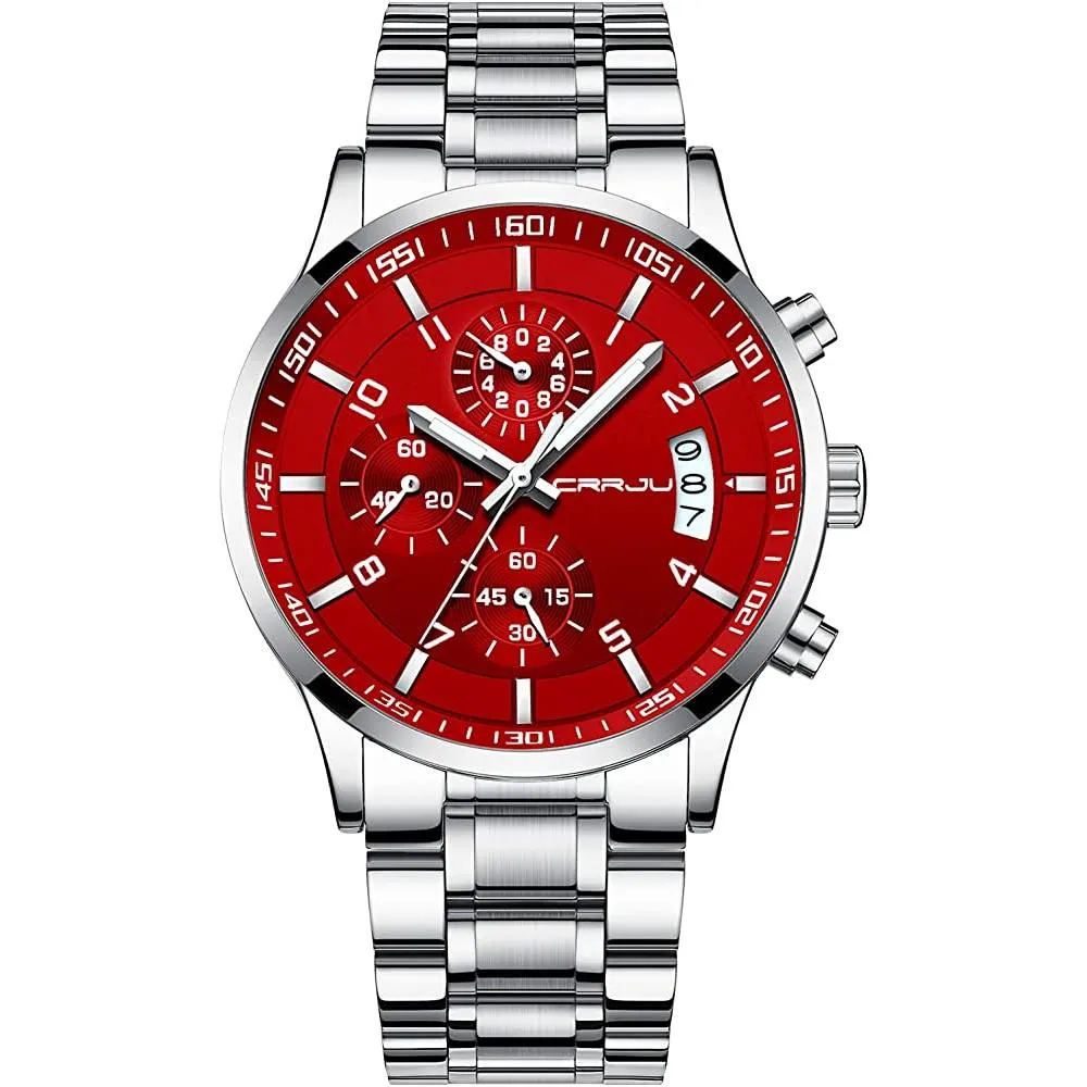 CRRJU Men's Fashion Stainless Steel Watches Date Waterproof Chronograph Wristwatches,Stainsteel Steel Band Waterproof Watch | Multiple Colors