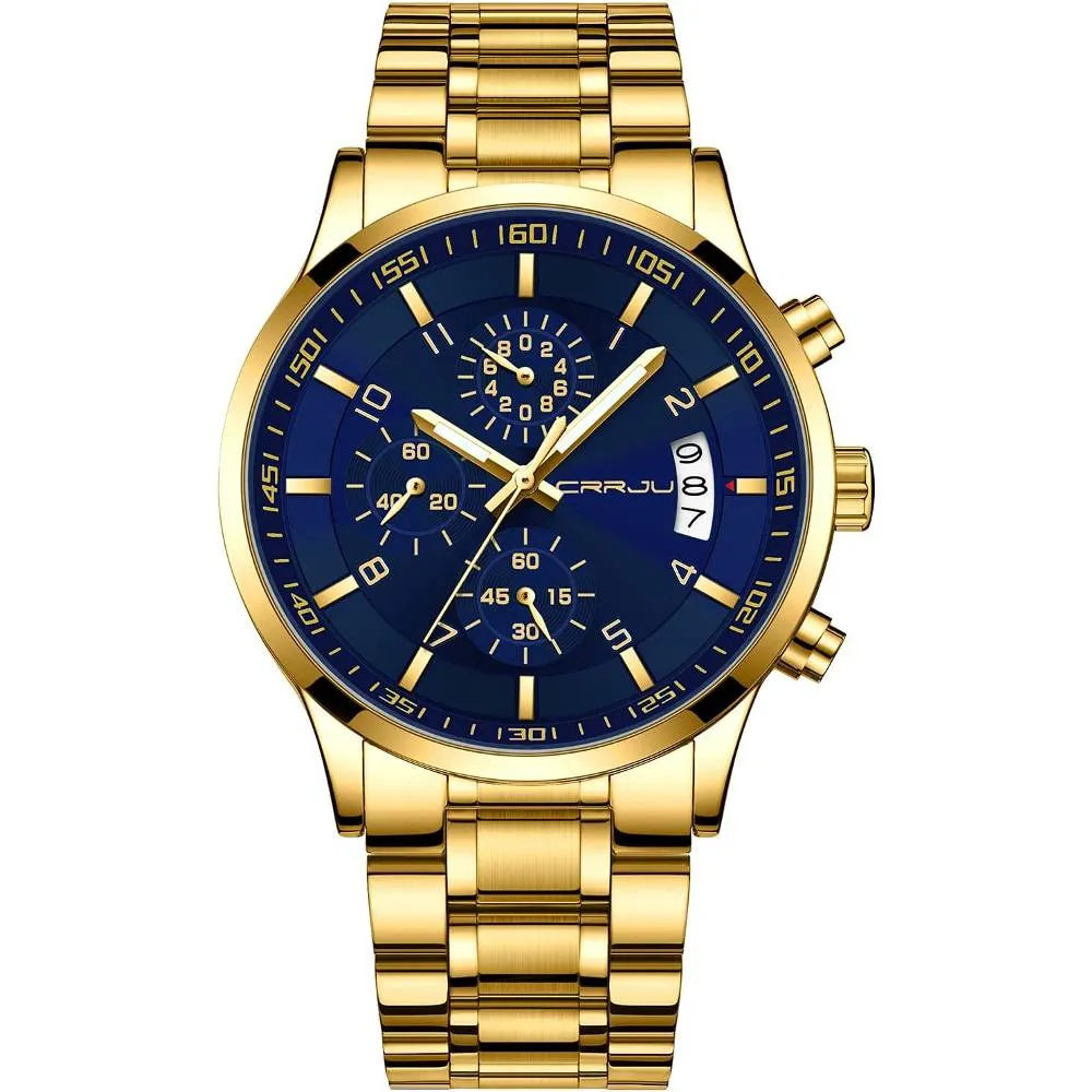 CRRJU Men's Fashion Stainless Steel Watches Date Waterproof Chronograph Wristwatches,Stainsteel Steel Band Waterproof Watch | Multiple Colors
