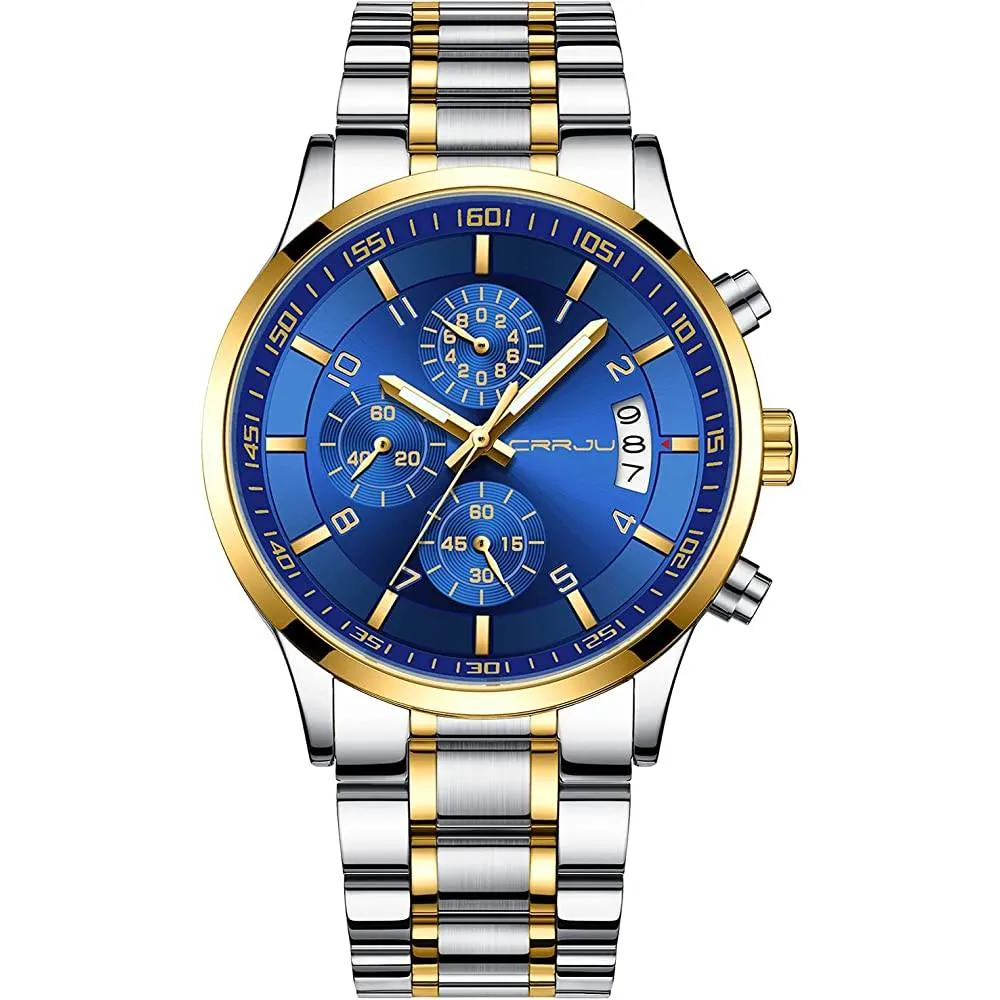 CRRJU Men's Fashion Stainless Steel Watches Date Waterproof Chronograph Wristwatches,Stainsteel Steel Band Waterproof Watch | Multiple Colors