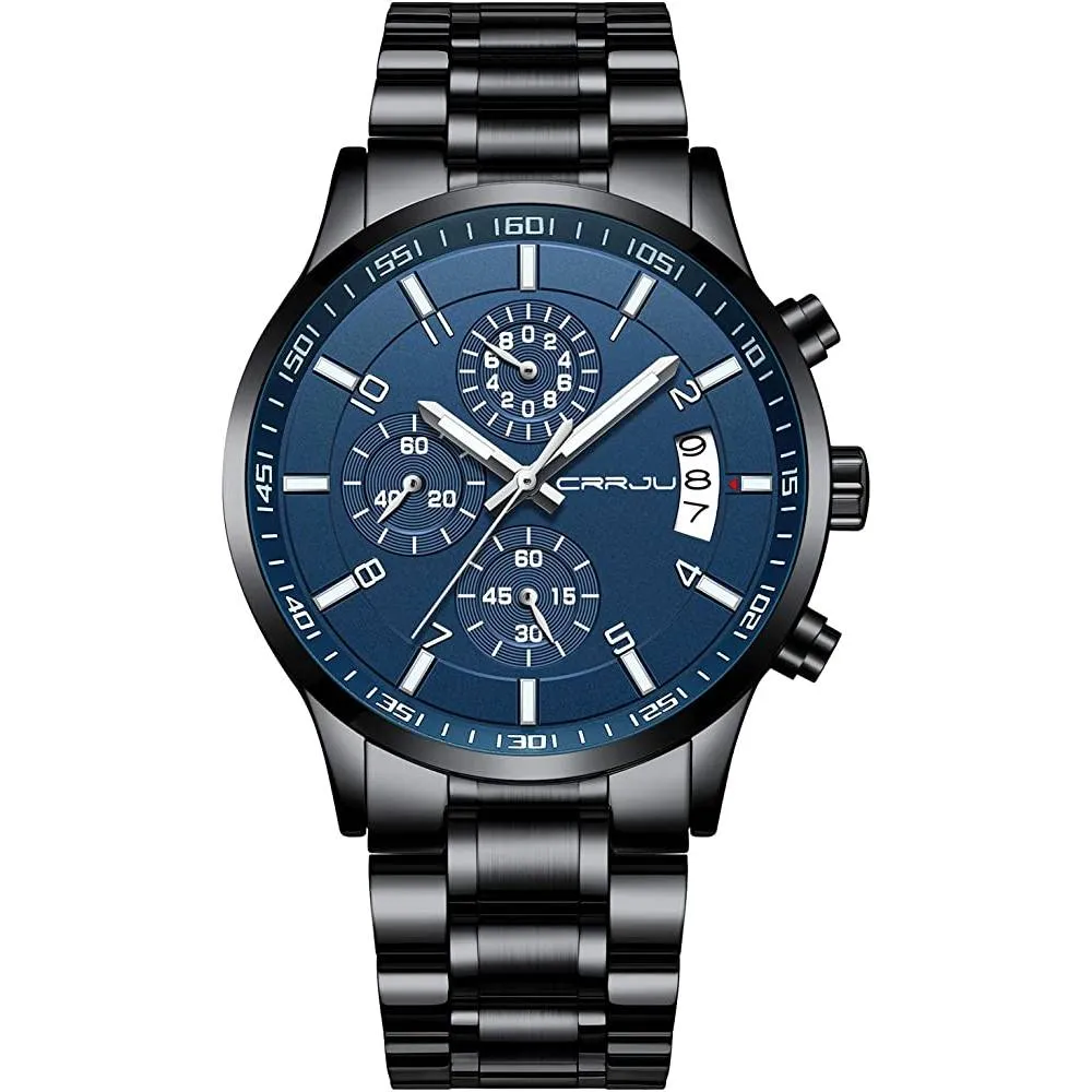 CRRJU Men's Fashion Stainless Steel Watches Date Waterproof Chronograph Wristwatches,Stainsteel Steel Band Waterproof Watch | Multiple Colors