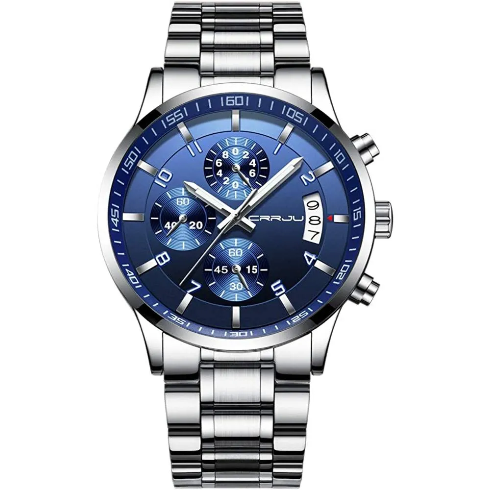 CRRJU Men's Fashion Stainless Steel Watches Date Waterproof Chronograph Wristwatches,Stainsteel Steel Band Waterproof Watch | Multiple Colors