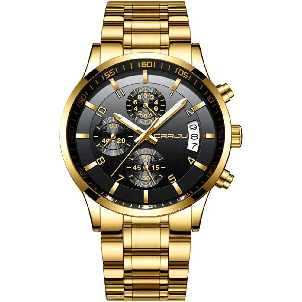 CRRJU Men's Fashion Stainless Steel Watches Date Waterproof Chronograph Wristwatches,Stainsteel Steel Band Waterproof Watch | Multiple Colors