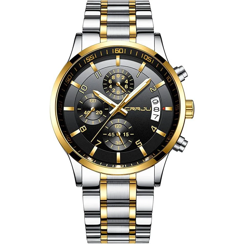 CRRJU Men's Fashion Stainless Steel Watches Date Waterproof Chronograph Wristwatches,Stainsteel Steel Band Waterproof Watch | Multiple Colors