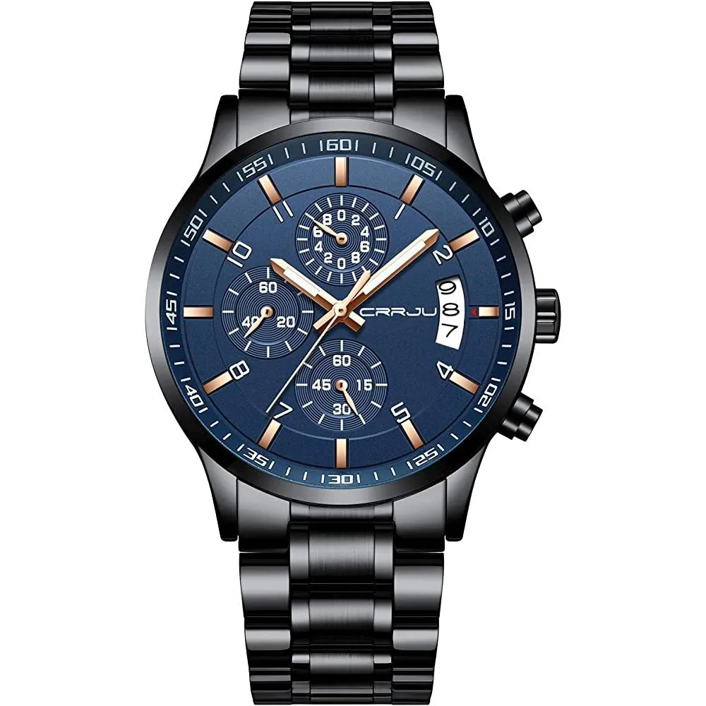 CRRJU Men's Fashion Stainless Steel Watches Date Waterproof Chronograph Wristwatches,Stainsteel Steel Band Waterproof Watch | Multiple Colors