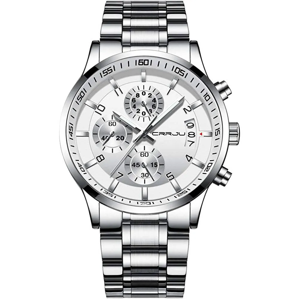 CRRJU Men's Fashion Stainless Steel Watches Date Waterproof Chronograph Wristwatches,Stainsteel Steel Band Waterproof Watch | Multiple Colors