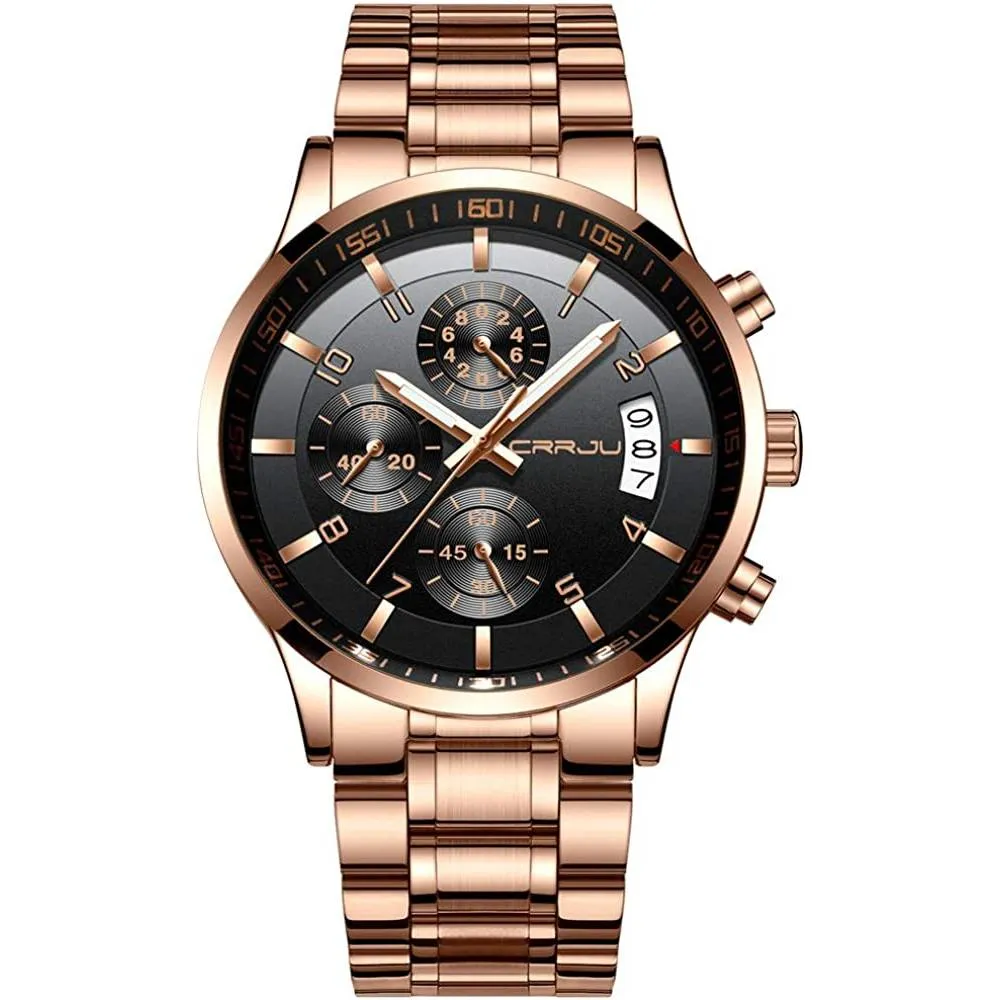 CRRJU Men's Fashion Stainless Steel Watches Date Waterproof Chronograph Wristwatches,Stainsteel Steel Band Waterproof Watch | Multiple Colors