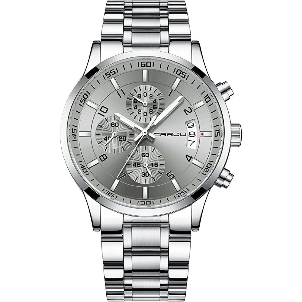 CRRJU Men's Fashion Stainless Steel Watches Date Waterproof Chronograph Wristwatches,Stainsteel Steel Band Waterproof Watch | Multiple Colors