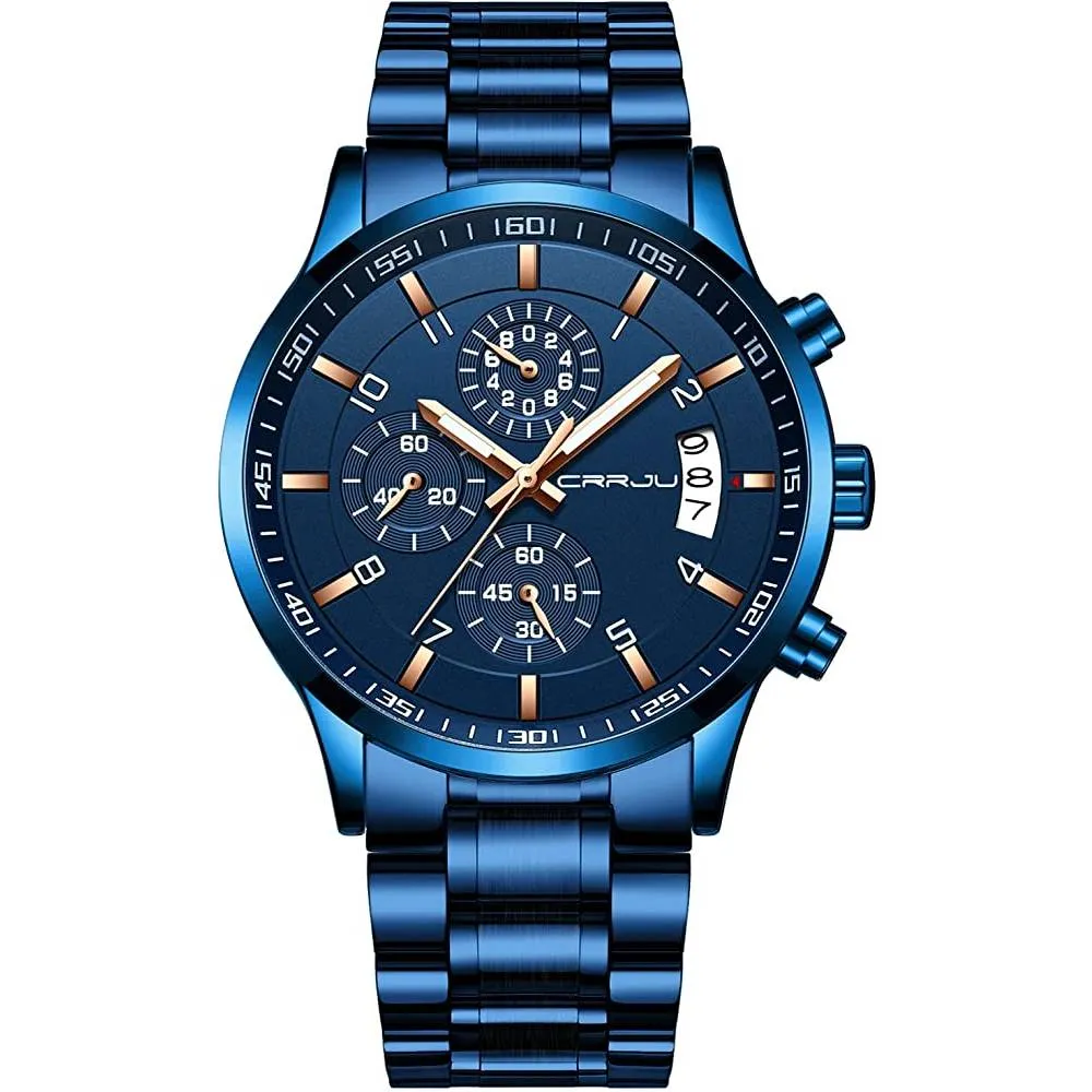 CRRJU Men's Fashion Stainless Steel Watches Date Waterproof Chronograph Wristwatches,Stainsteel Steel Band Waterproof Watch | Multiple Colors