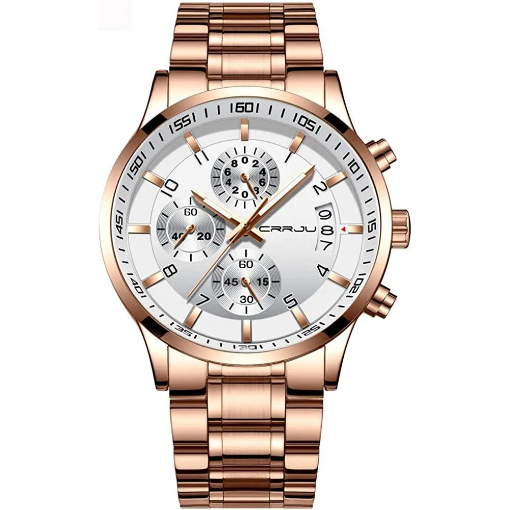 CRRJU Men's Fashion Stainless Steel Watches Date Waterproof Chronograph Wristwatches,Stainsteel Steel Band Waterproof Watch | Multiple Colors