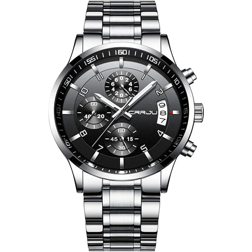 CRRJU Men's Fashion Stainless Steel Watches Date Waterproof Chronograph Wristwatches,Stainsteel Steel Band Waterproof Watch | Multiple Colors