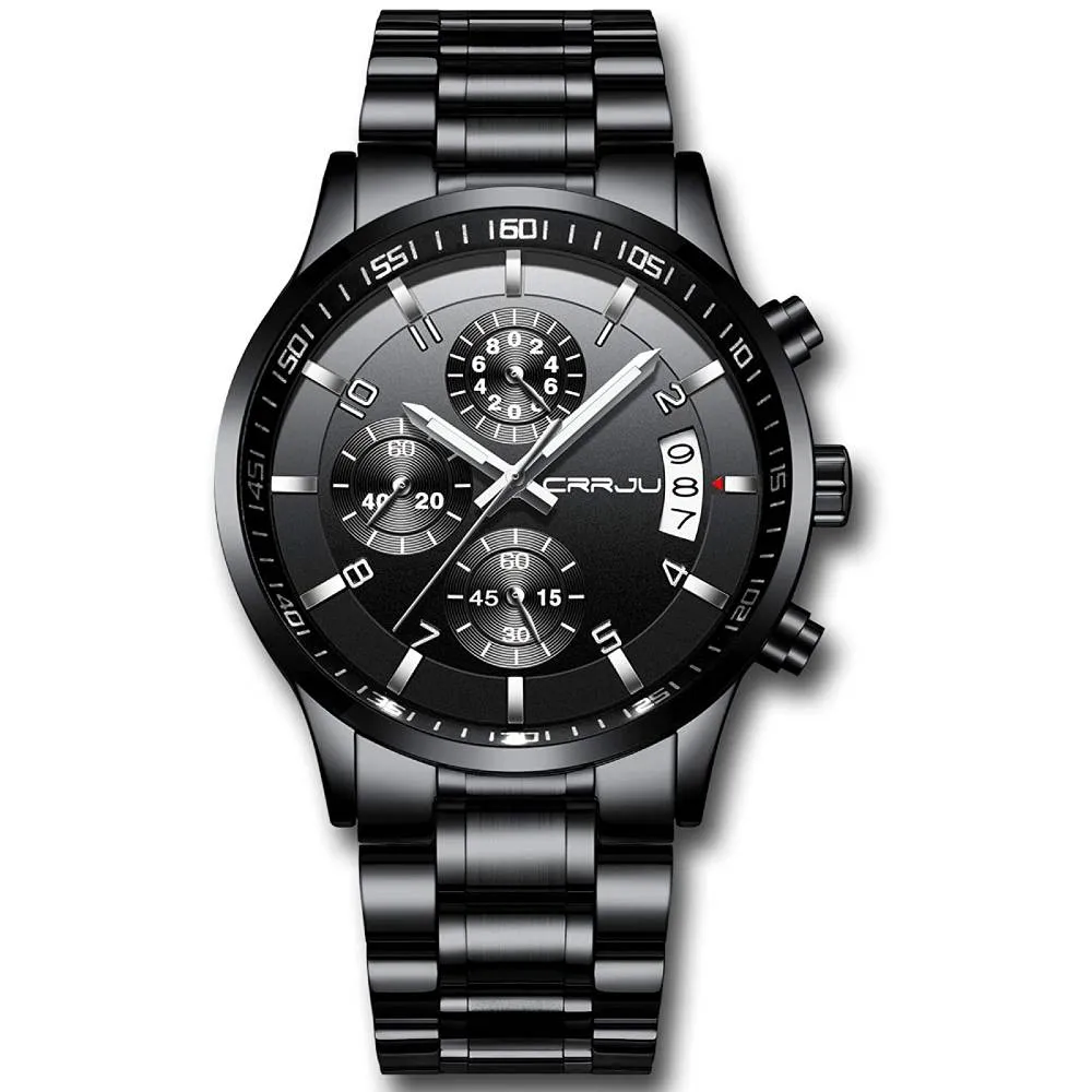 CRRJU Men's Fashion Stainless Steel Watches Date Waterproof Chronograph Wristwatches,Stainsteel Steel Band Waterproof Watch | Multiple Colors