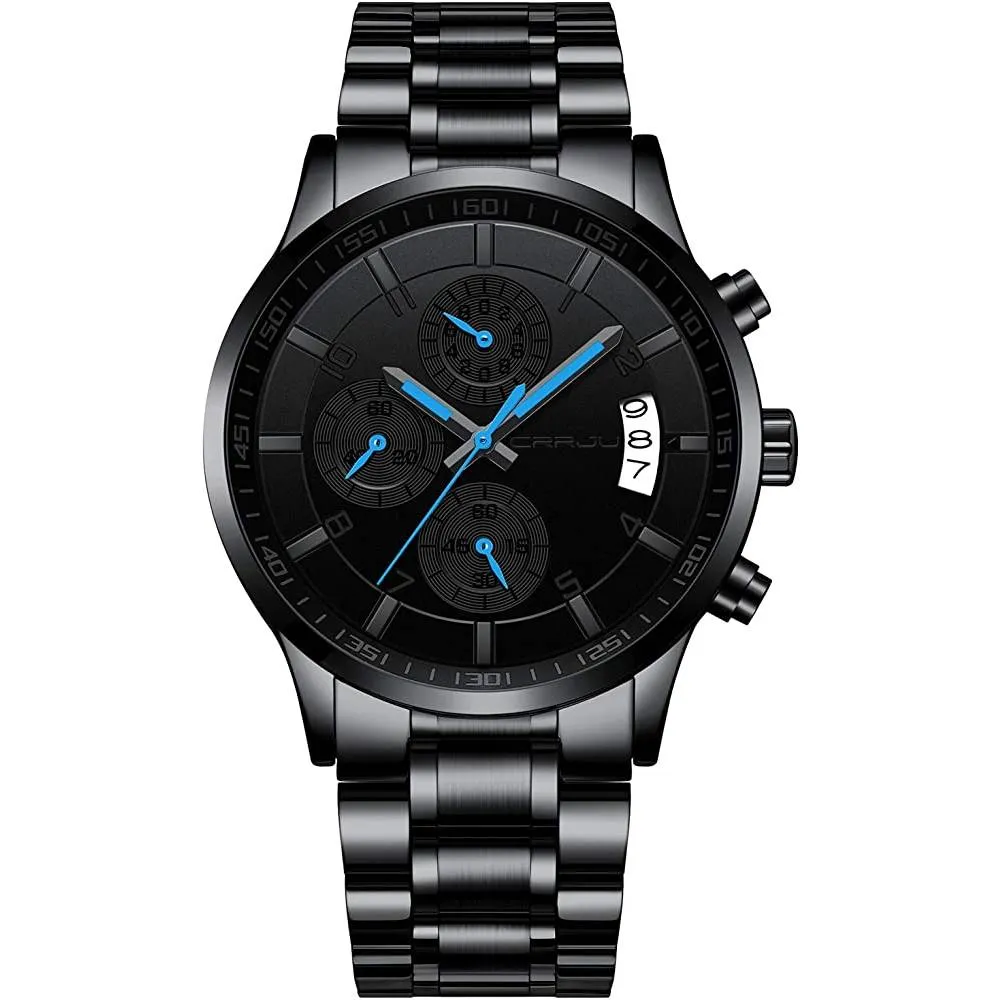 CRRJU Men's Fashion Stainless Steel Watches Date Waterproof Chronograph Wristwatches,Stainsteel Steel Band Waterproof Watch | Multiple Colors