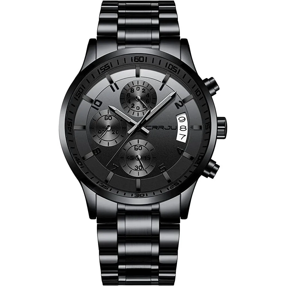 CRRJU Men's Fashion Stainless Steel Watches Date Waterproof Chronograph Wristwatches,Stainsteel Steel Band Waterproof Watch | Multiple Colors