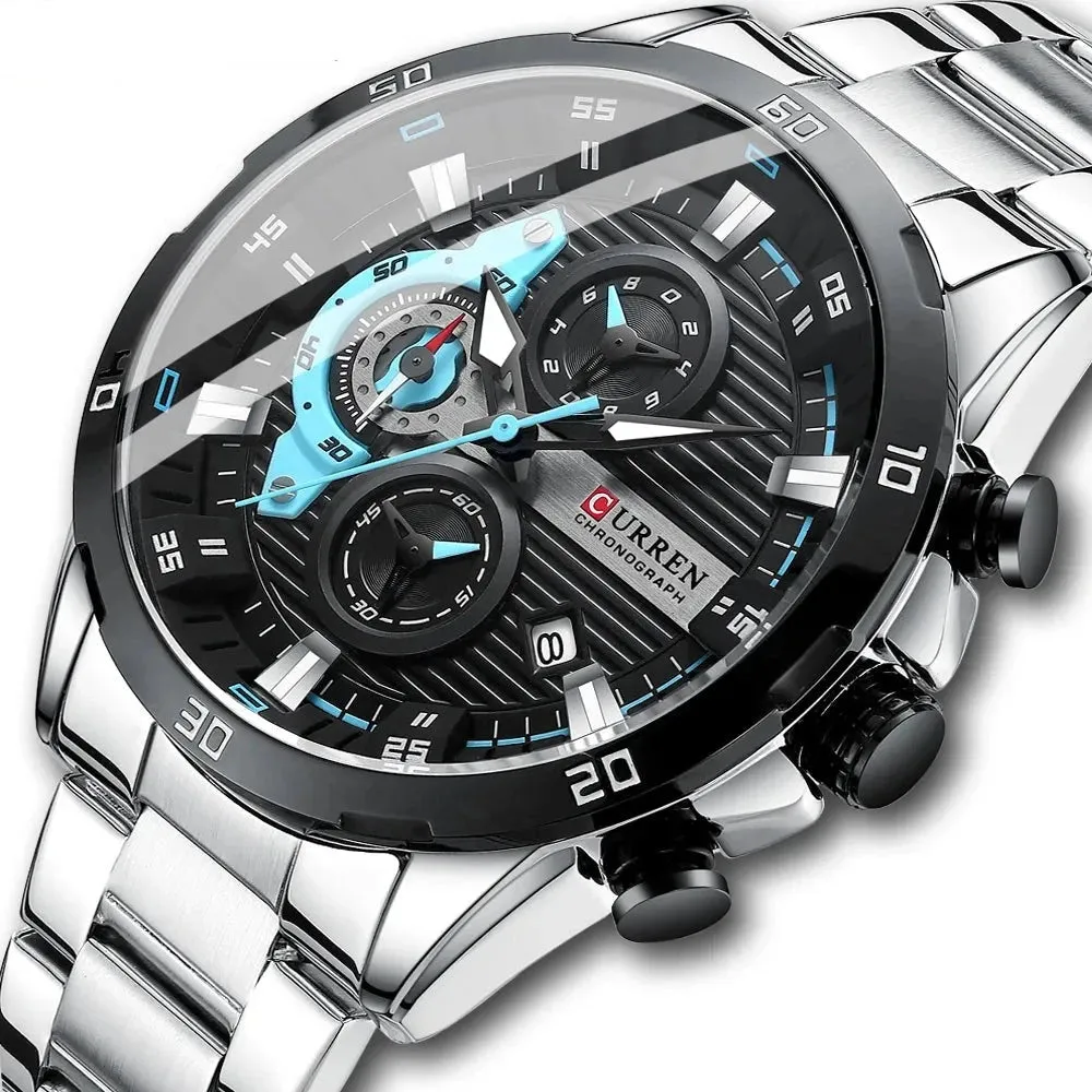 CURREN Stainless Steel Watches for Mens Creative Fashion Luminous Dial with Chronograph Clock Male Casual Wristwatches