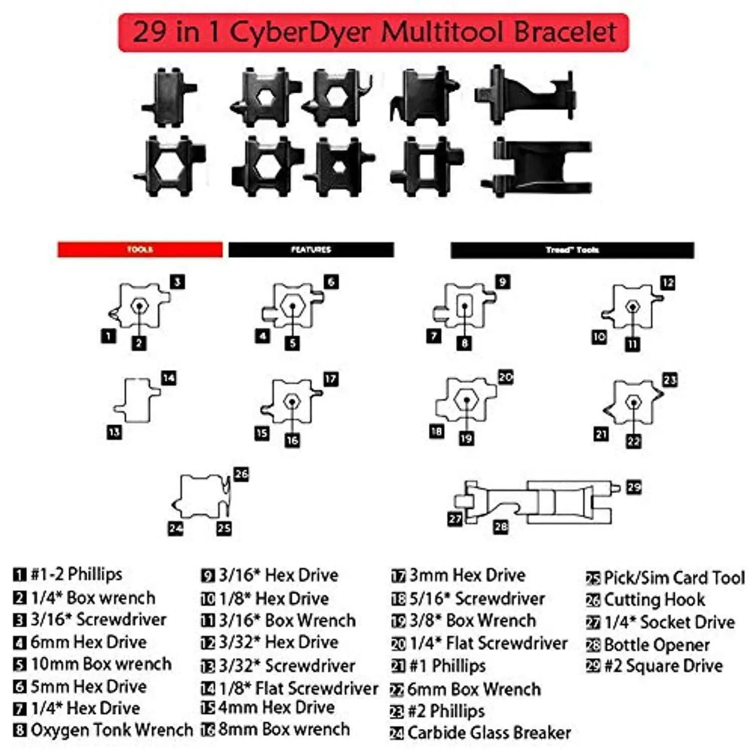 CyberDyer Multitool Bracelet 29 in 1
