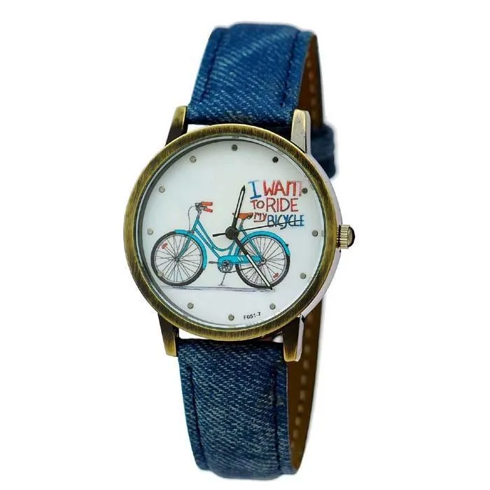 Cycolinks Vintage Denim Quartz Watch - I Want To Ride My Bicycle