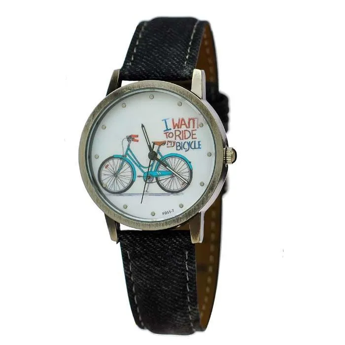 Cycolinks Vintage Denim Quartz Watch - I Want To Ride My Bicycle