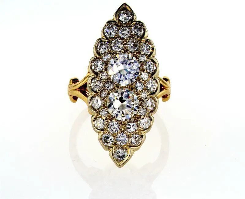 Diamond Ring Antique Vintage Estate 14k Yellow Gold Unique Design 2.50 CTW G VS1