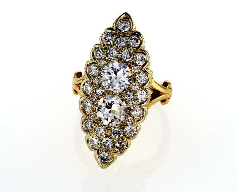 Diamond Ring Antique Vintage Estate 14k Yellow Gold Unique Design 2.50 CTW G VS1