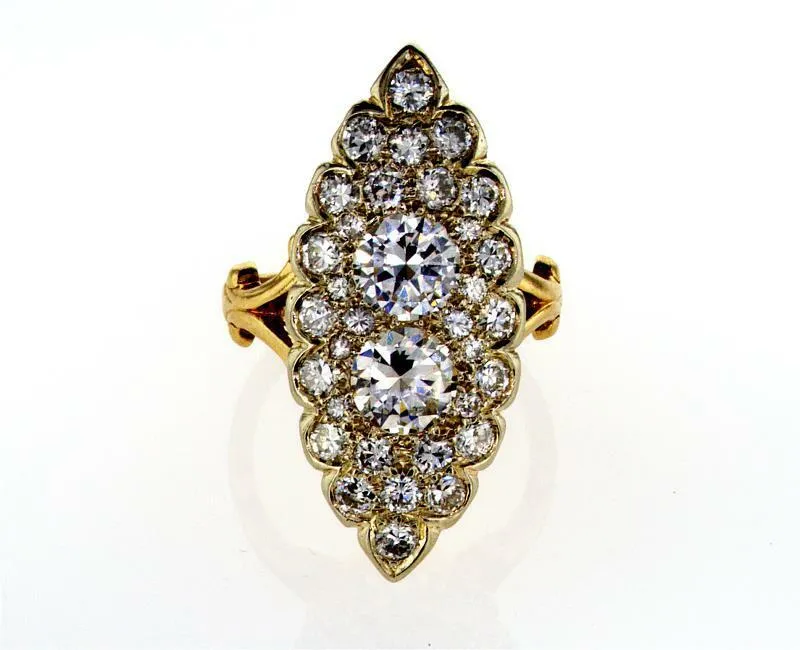 Diamond Ring Antique Vintage Estate 14k Yellow Gold Unique Design 2.50 CTW G VS1