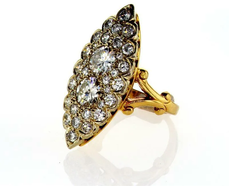 Diamond Ring Antique Vintage Estate 14k Yellow Gold Unique Design 2.50 CTW G VS1