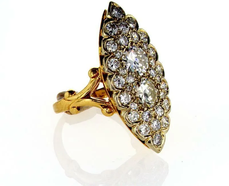 Diamond Ring Antique Vintage Estate 14k Yellow Gold Unique Design 2.50 CTW G VS1