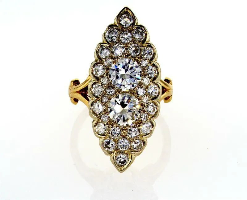 Diamond Ring Antique Vintage Estate 14k Yellow Gold Unique Design 2.50 CTW G VS1
