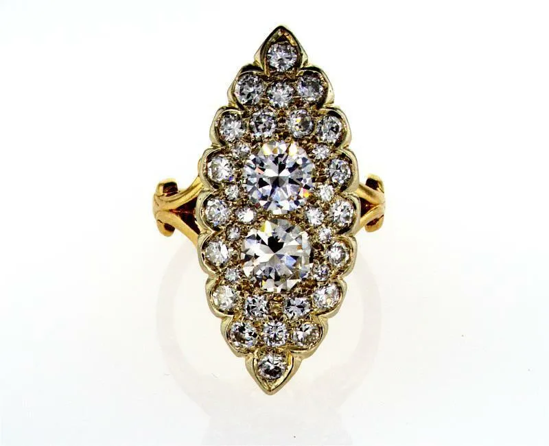 Diamond Ring Antique Vintage Estate 14k Yellow Gold Unique Design 2.50 CTW G VS1
