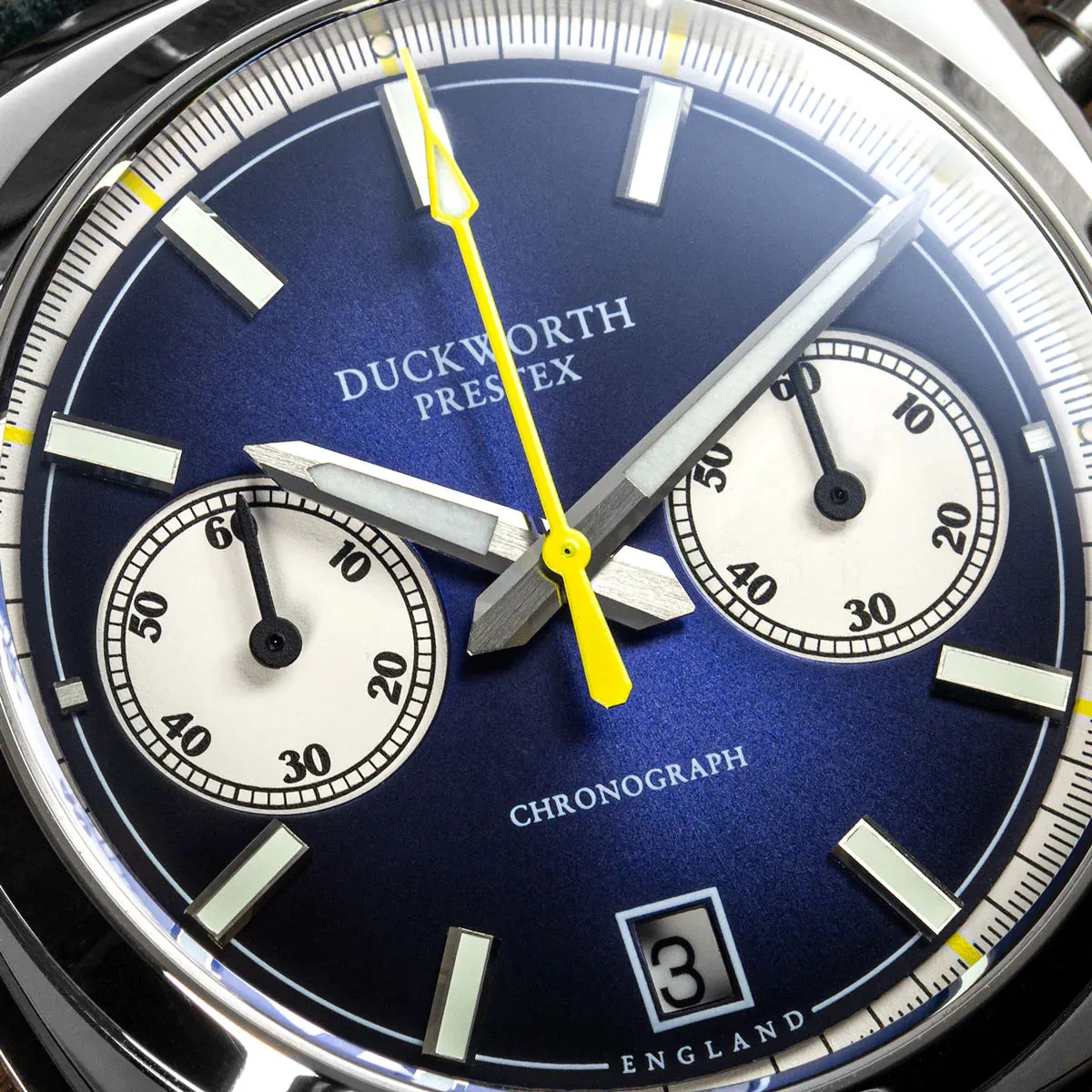Duckworth Prestex Chronograph 42 Blue Sunburst Grey Leather Watch
