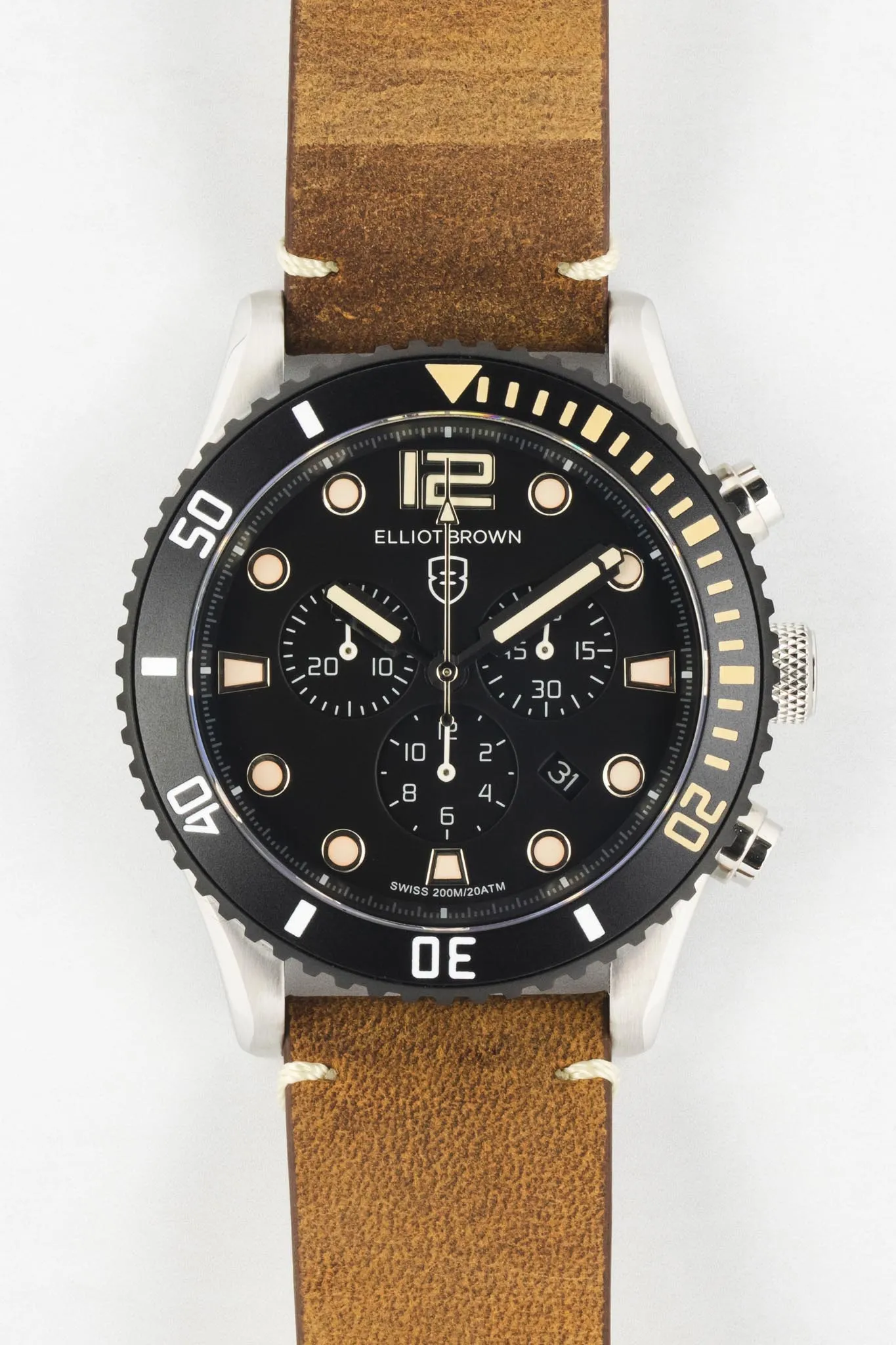 ELLIOT BROWN 929-016-L21 Bloxworth 44mm Stainless Steel Quartz Chronograph - Brown Leather Strap