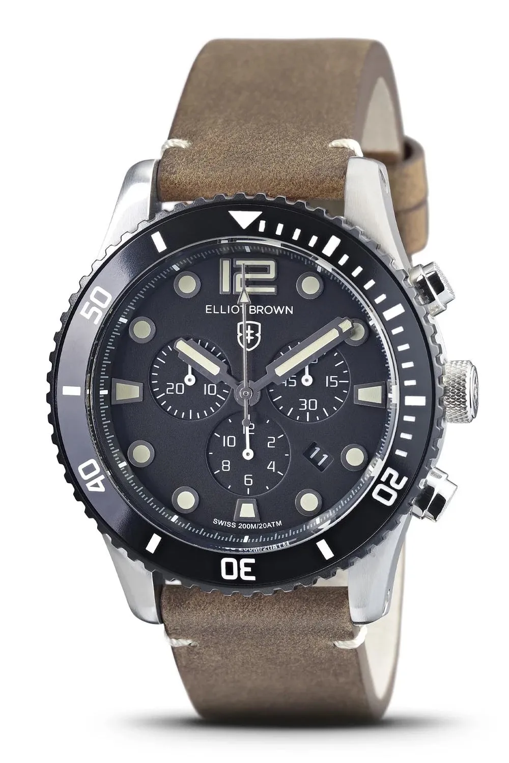ELLIOT BROWN 929-016-L21 Bloxworth 44mm Stainless Steel Quartz Chronograph - Brown Leather Strap