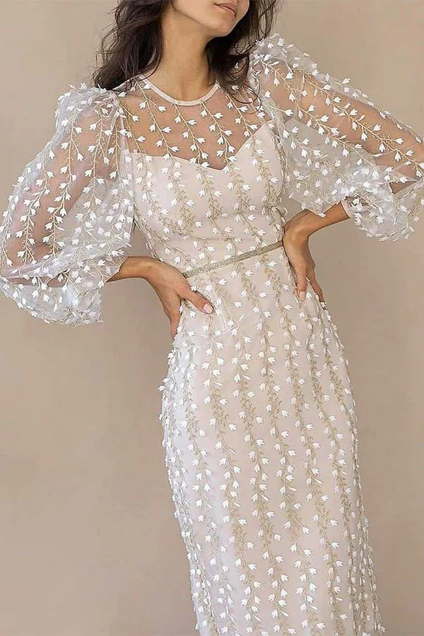 Embroidery Print Floral Mesh Women’s Elegant Party Dress