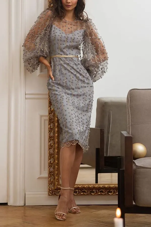 Embroidery Print Floral Mesh Women’s Elegant Party Dress