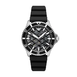 EMPORIO ARMANI AUTOMATIC BLACK SILICONE WATCH
