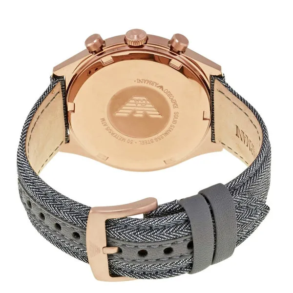 EMPORIO ARMANI Brown Dial Grey Leather Strap Chronograph Watch For Gents - AR1976