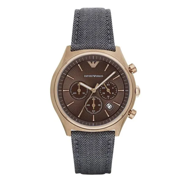 EMPORIO ARMANI Brown Dial Grey Leather Strap Chronograph Watch For Gents - AR1976