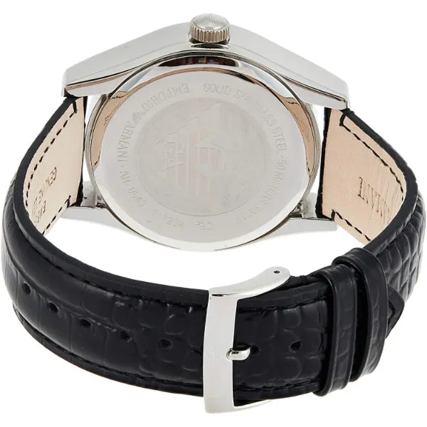 EMPORIO ARMANI Classic Black Leather Strap Black Dial Quartz Watch for Gents - AR0643
