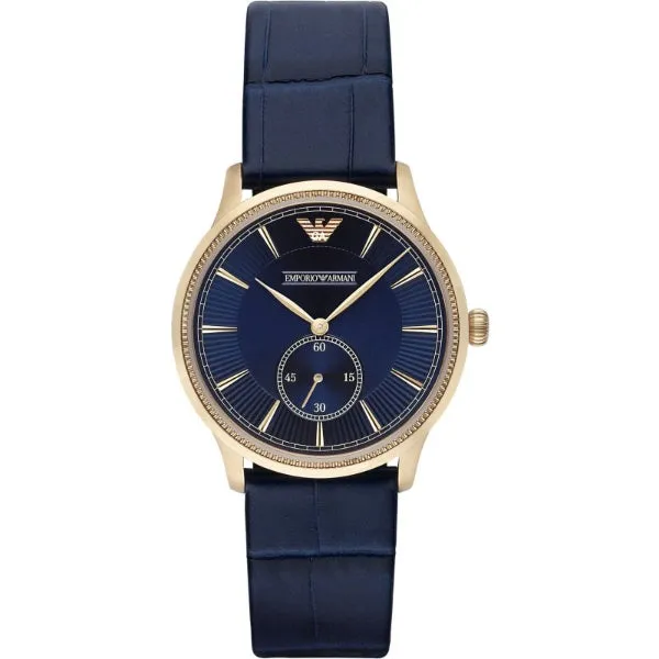 EMPORIO ARMANI Classic Blue Leather Strap Blue Dial Quartz Watch for Gents - EMPORIO ARMANI AR-1848