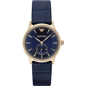 EMPORIO ARMANI Classic Blue Leather Strap Blue Dial Quartz Watch for Gents - EMPORIO ARMANI AR-1848