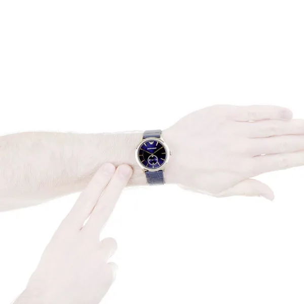 EMPORIO ARMANI Classic Blue Leather Strap Blue Dial Quartz Watch for Gents - EMPORIO ARMANI AR-1848