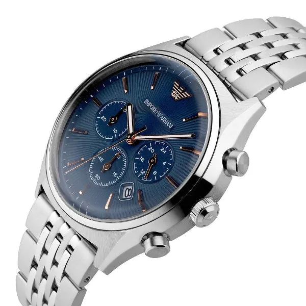 EMPORIO ARMANI Dress Silver Stainless Steel Blue Dial Chronograph Quartz Watch for Gents - AR1974