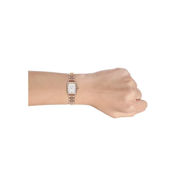EMPORIO ARMANI Gianni T-Bar Rose Gold Stainless Steel White Dial Quartz Watch for Ladies -EMPORIO ARMANI AR 11406