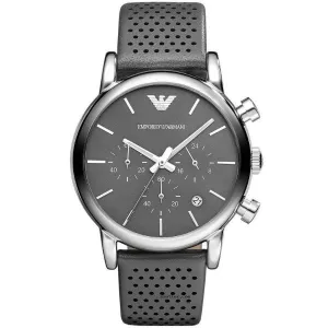 EMPORIO ARMANI Luigi Grey Leather Grey Dial Quartz Watch for Gents- EMPORIO ARMANI AR-1735