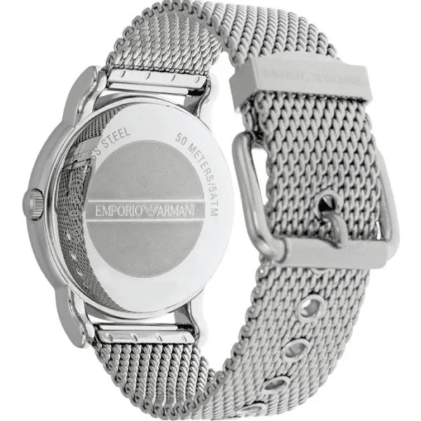 EMPORIO ARMANI Luigi Silver Mesh Bracelet White Dial Quartz Watch for Gents - AR1812