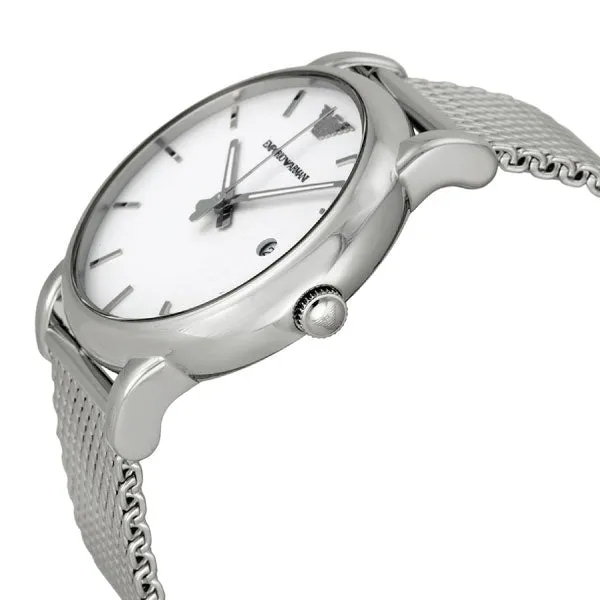 EMPORIO ARMANI Luigi Silver Mesh Bracelet White Dial Quartz Watch for Gents - AR1812