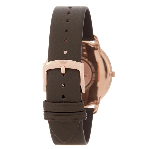 EMPORIO ARMANI Retro Brown Leather Strap White Dial Quartz Watch for Gents - AR2487