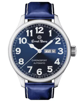 Ernst Benz Chronosport 47mm Blue Dial White Numerals Automatic Men's Watch GC10214
