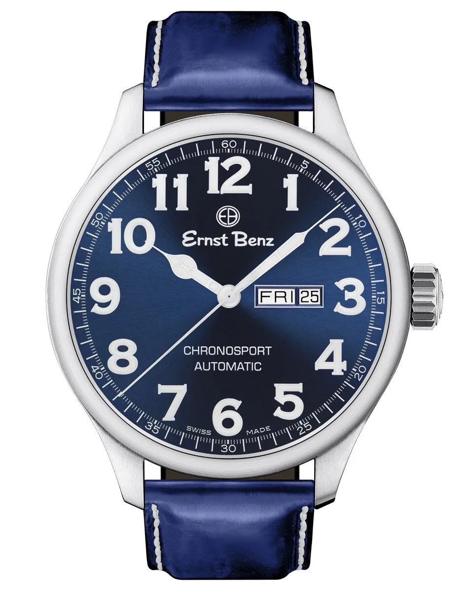 Ernst Benz Chronosport 47mm Blue Dial White Numerals Automatic Men's Watch GC10214