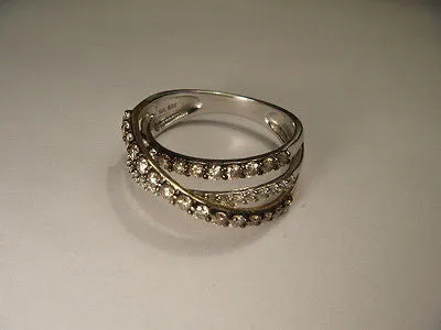 Fabulous 14K White Gold Champagne Diamond Wide Bridge Band Ring