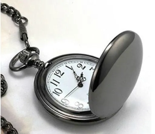 Fashion Silver/Bronze/Black/Gold Pocket Watch Smooth Quartz Pocket Watches Jewelry Alloy Chain Pendant Necklace Man Women Gift